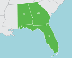 Map of Florida, Alabama, Georgia